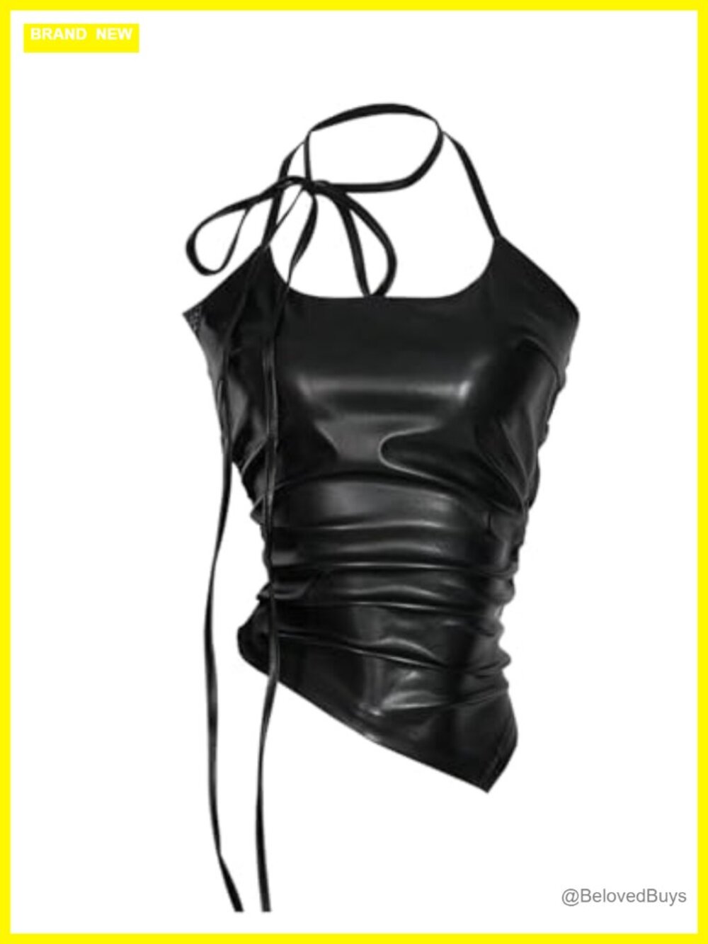 PU Leather Halter Tank Top Backless Ruched Fitted Country Concert Top